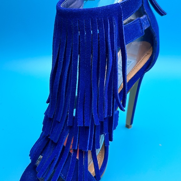 Steve Madden Bakirr Women Ankle Strap Fringe Cobalt Suede Sandals Size 7 EUC - Picture 12 of 13